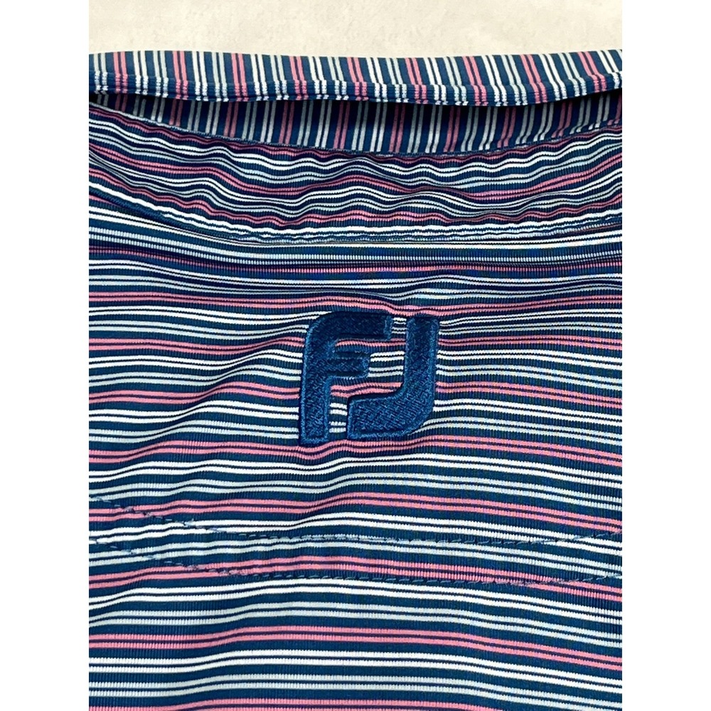 FJ FootJoy Mens XL Polo Shirt Blue Pink Striped Easy Wear - Picture 9 of 9